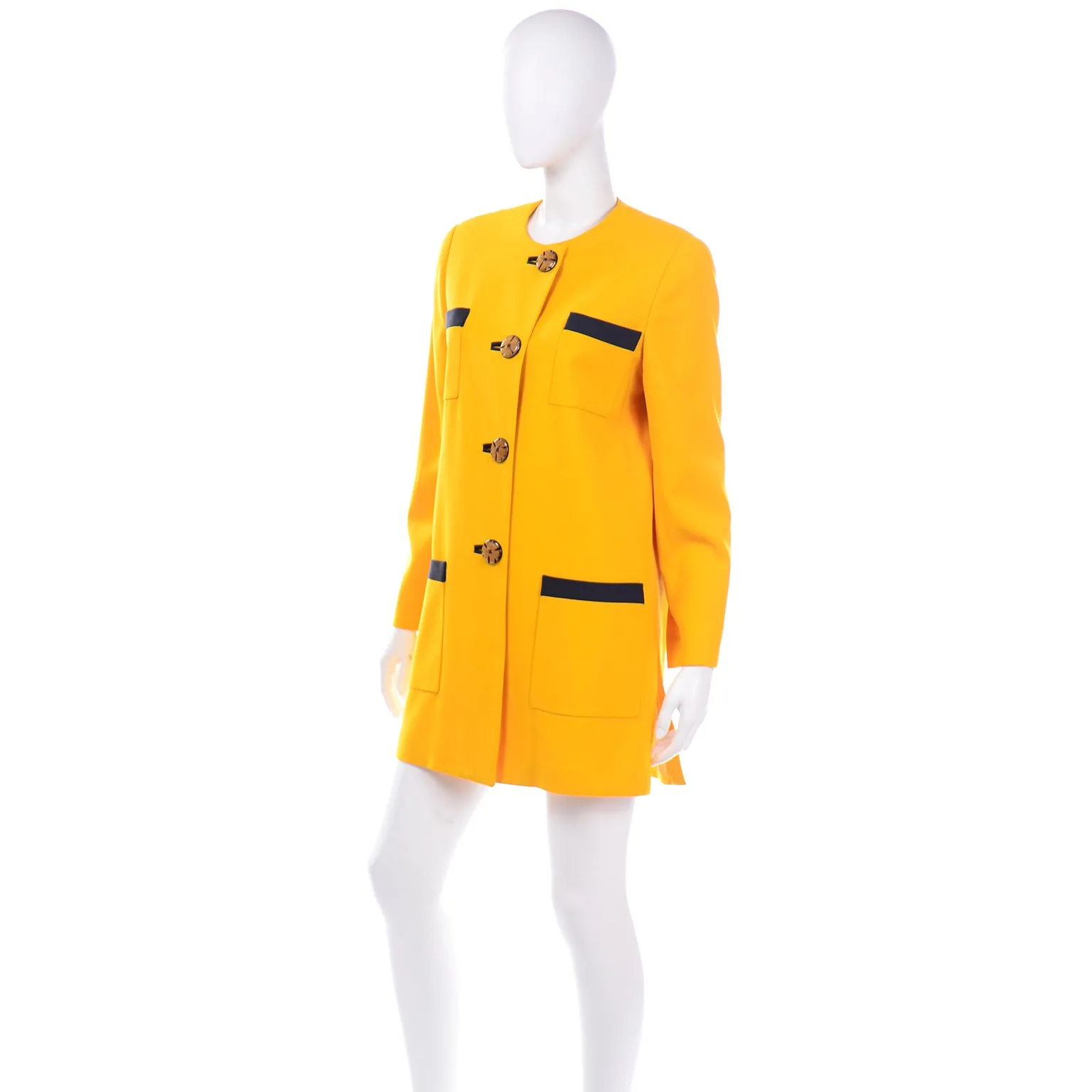 1980s David Hayes Yellow Wool Longline Blazer Jacket