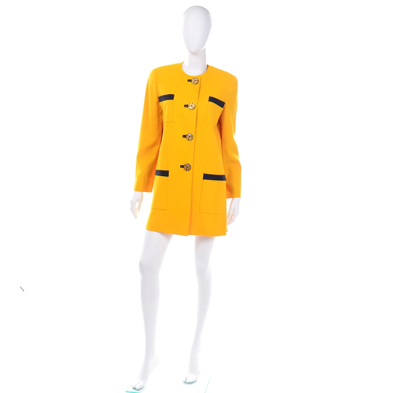 1980s David Hayes Yellow Wool Longline Blazer Jacket