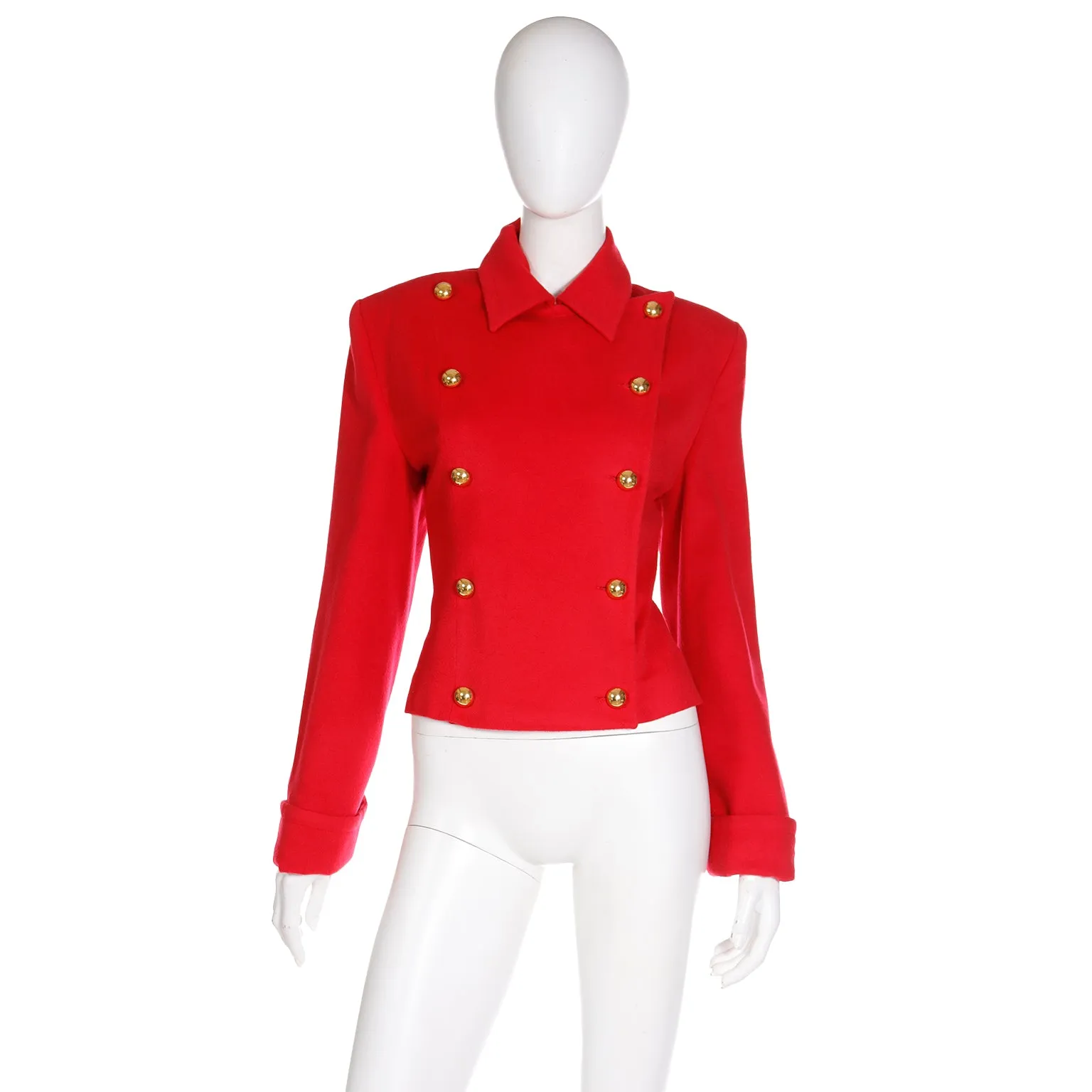 1980s Patrick Kelly Red Double Breasted Cashmere Blend Jacket