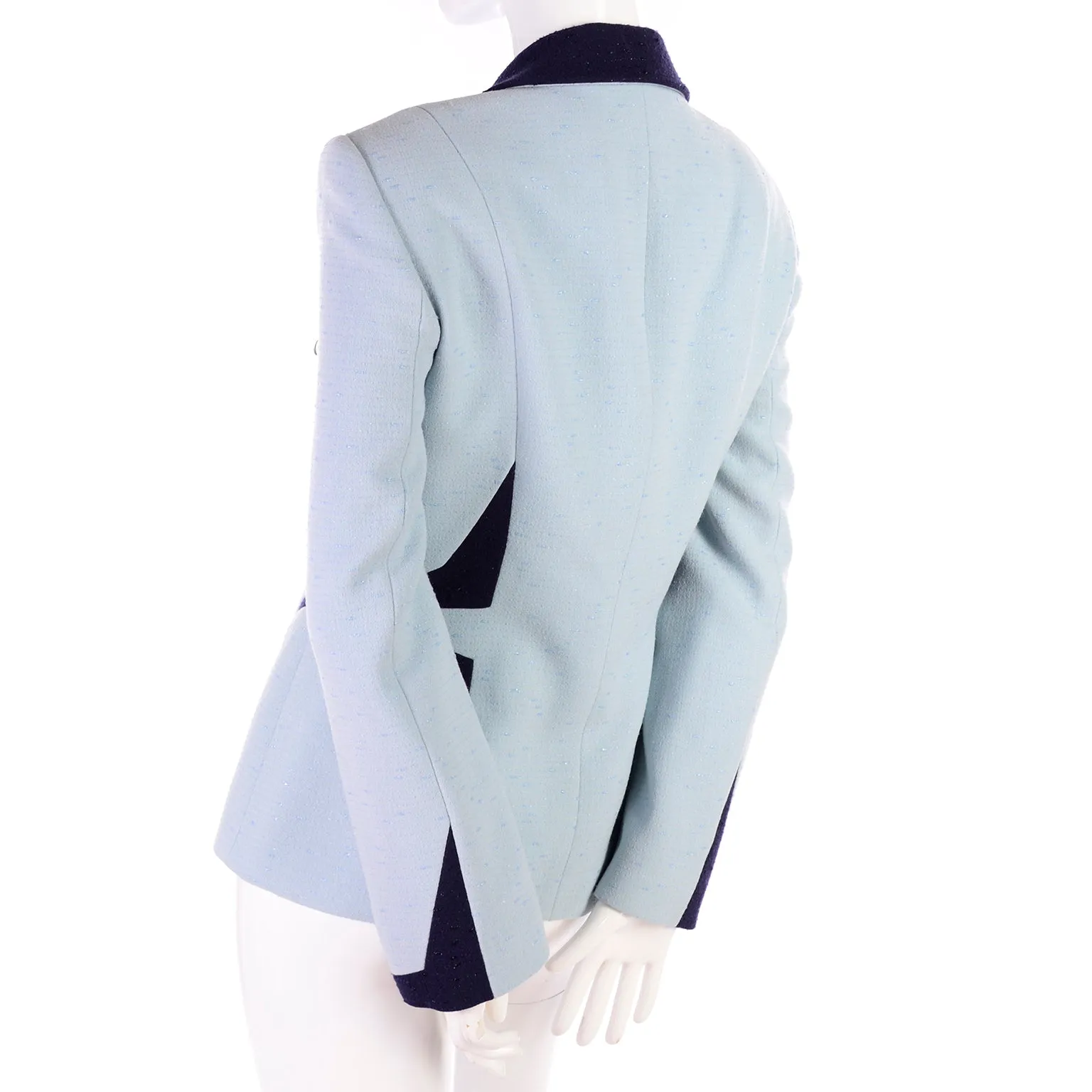 1990s Escada Margaretha Ley Blue Blazer W Avant Garde Geometric Design