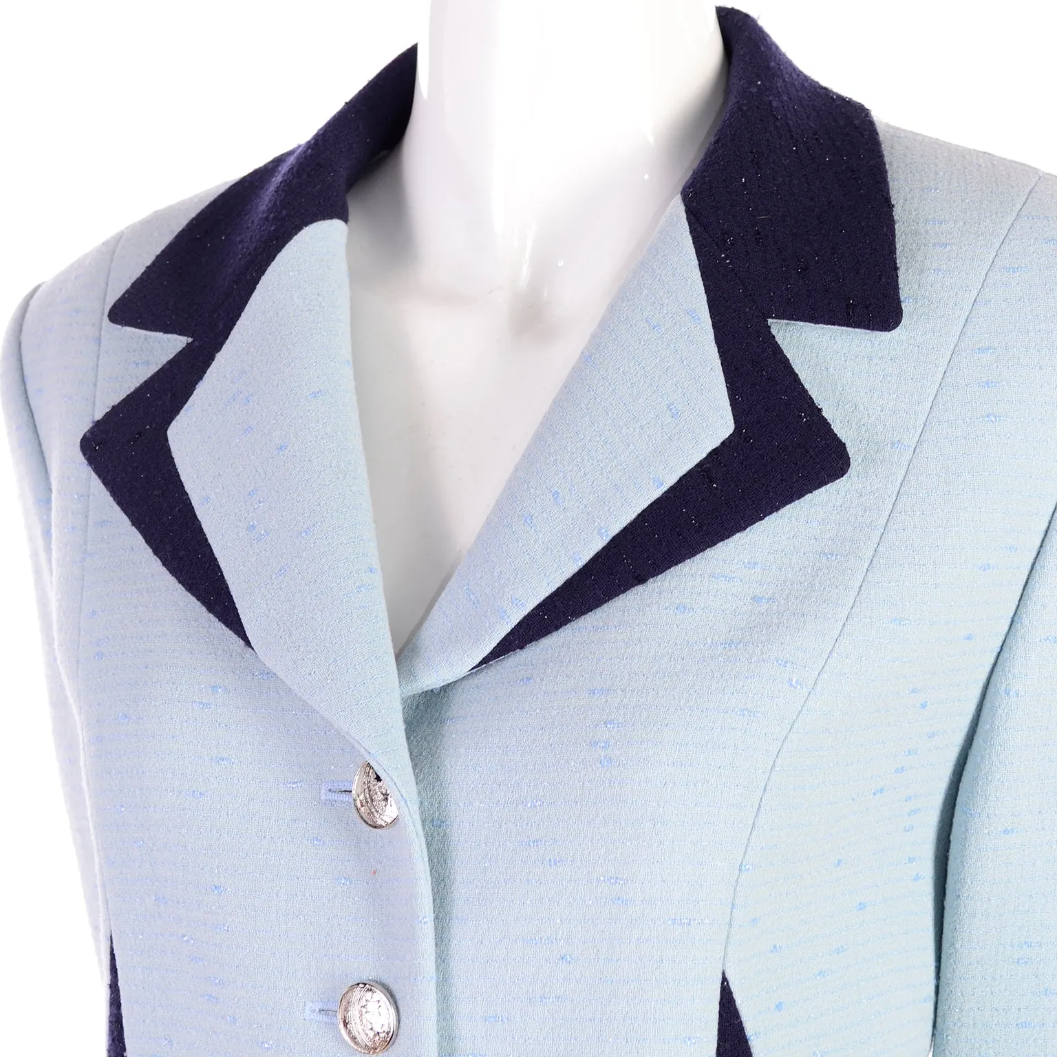 1990s Escada Margaretha Ley Blue Blazer W Avant Garde Geometric Design