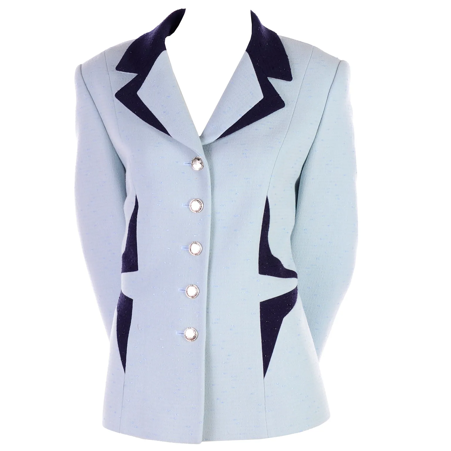 1990s Escada Margaretha Ley Blue Blazer W Avant Garde Geometric Design