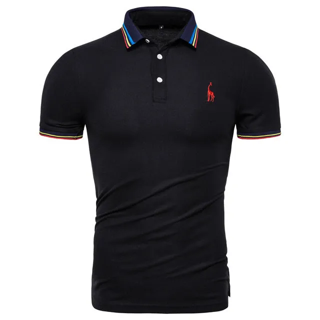 2019 Brand Quality Polo Giraffe Cotton Mens Polos Casual Short Sleeve Polo Shirt Men Stand Collar Classical Deer Polos Men