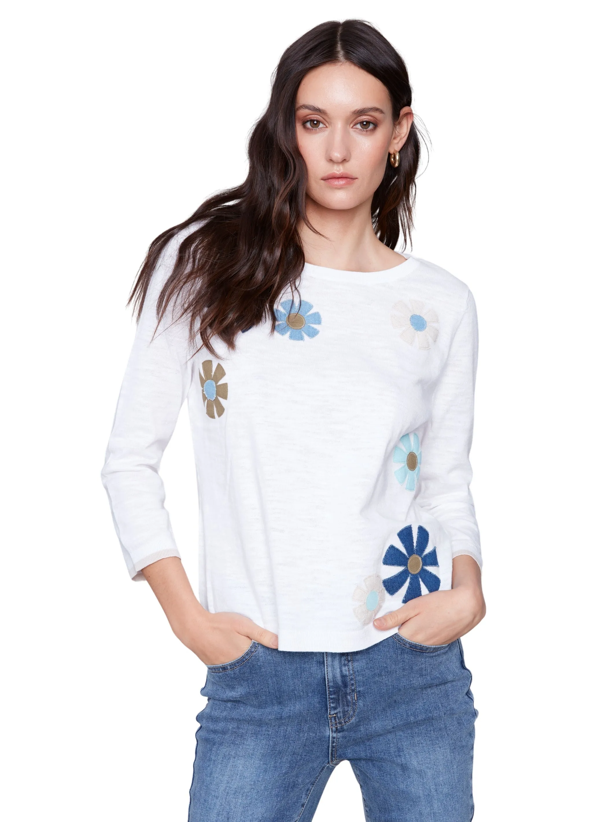 3/4 Sleeve Patch Sweater