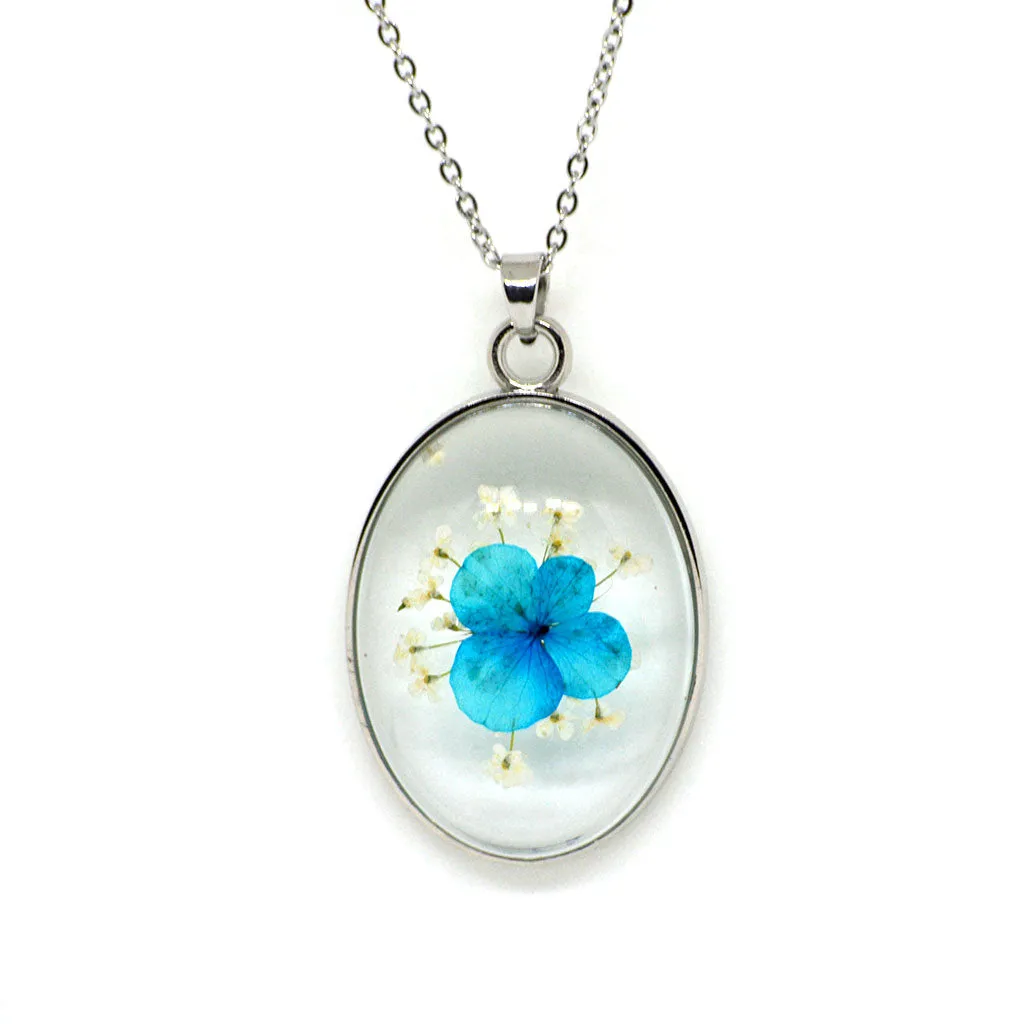 A Breezy Cyan Real Dried Flower Necklace