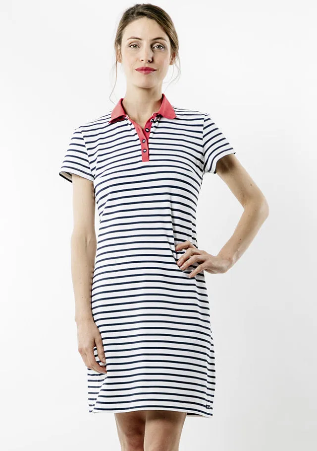 Agen Striped Collared Dress - Navy   Pink