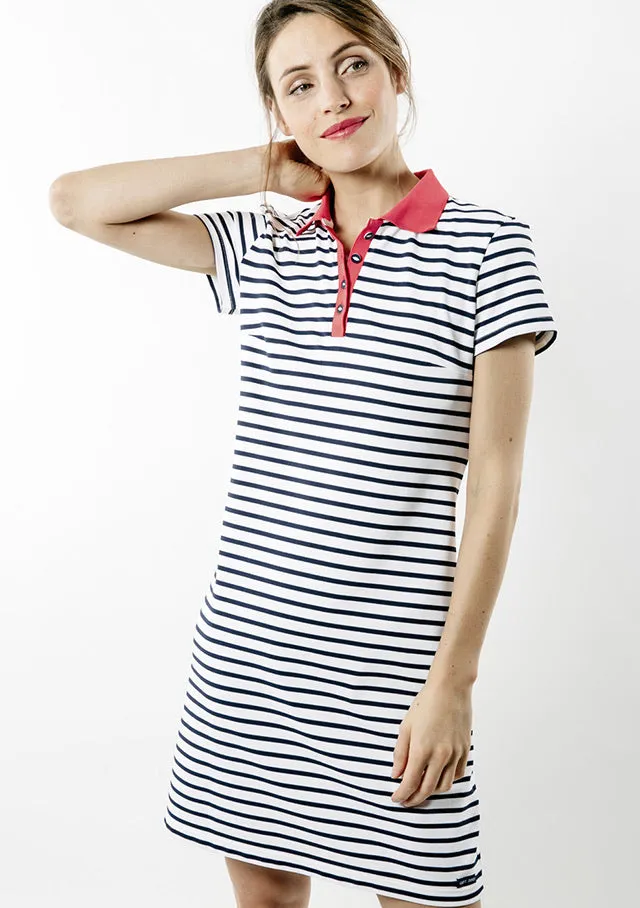 Agen Striped Collared Dress - Navy   Pink