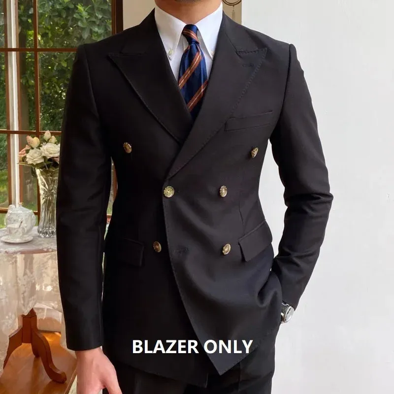 Aidase British Style Men Blazers Double Breasted Casual Suit Jacket Wedding Business Dress Coat Social Banquet Tuxedo Costume