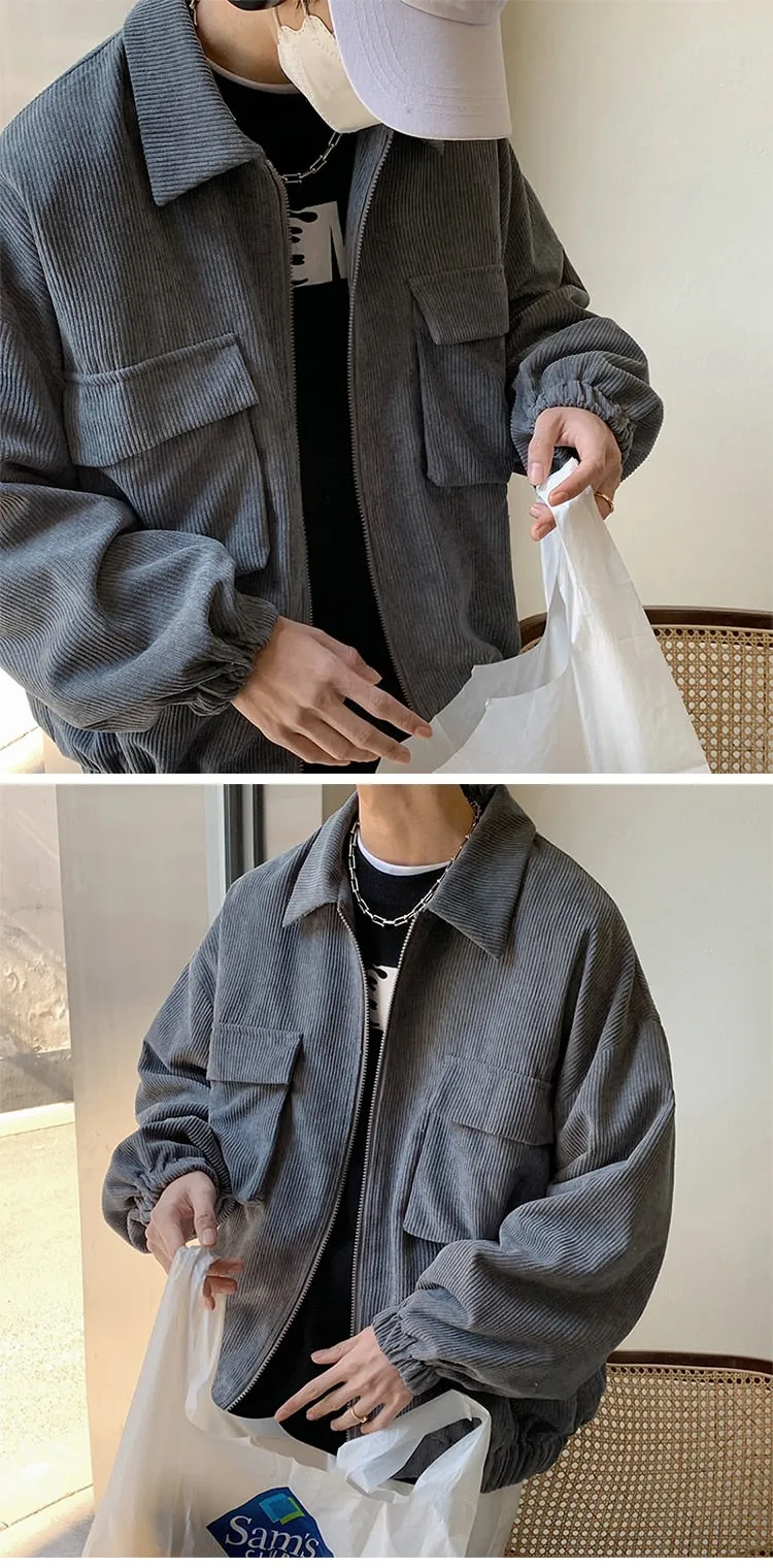 Aidase Jackets Men Streetwear Handsome Japanese Corduroy Outwear Solid Large Size BF Loose Classic Cazadora Hombre New Arrival Popular