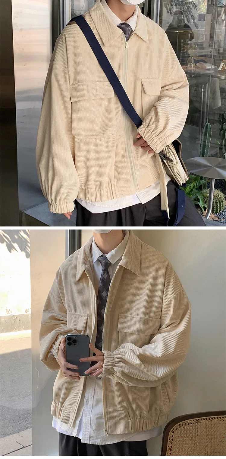 Aidase Jackets Men Streetwear Handsome Japanese Corduroy Outwear Solid Large Size BF Loose Classic Cazadora Hombre New Arrival Popular