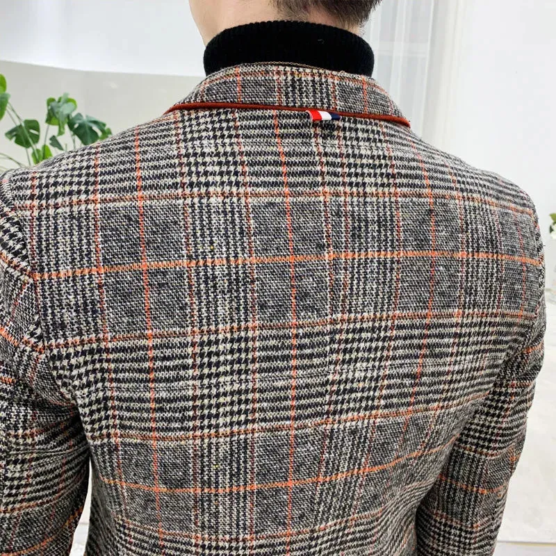 Aidase Men Wool blend Blazer  Plaid Suit Jacket Men Blazer Masculino Vintage Terno Masculino Blazers Men Terno Masculino Blaser Homens