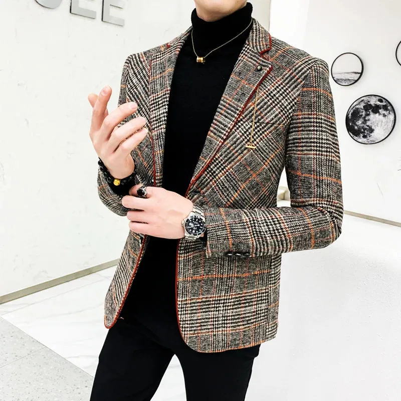 Aidase Men Wool blend Blazer  Plaid Suit Jacket Men Blazer Masculino Vintage Terno Masculino Blazers Men Terno Masculino Blaser Homens