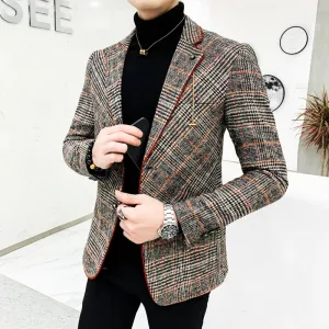 Aidase Men Wool blend Blazer  Plaid Suit Jacket Men Blazer Masculino Vintage Terno Masculino Blazers Men Terno Masculino Blaser Homens