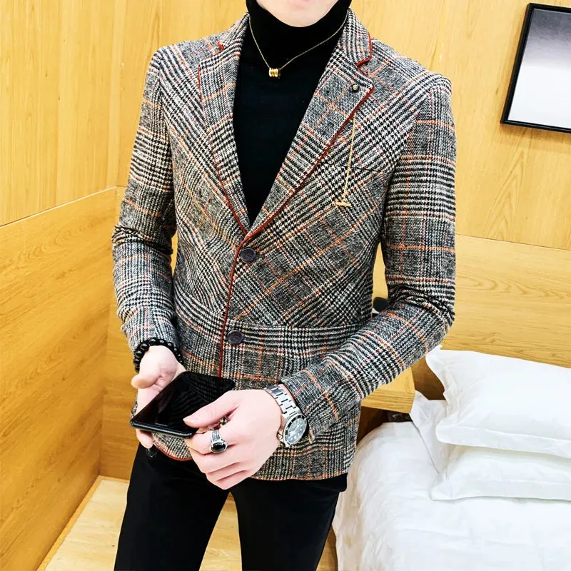 Aidase Men Wool blend Blazer  Plaid Suit Jacket Men Blazer Masculino Vintage Terno Masculino Blazers Men Terno Masculino Blaser Homens