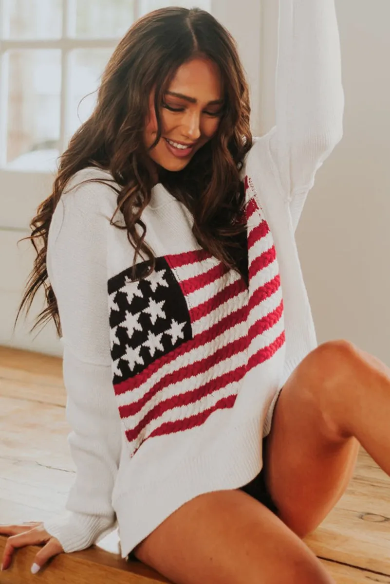 American Flag Knit Drop Shoulder Sweater