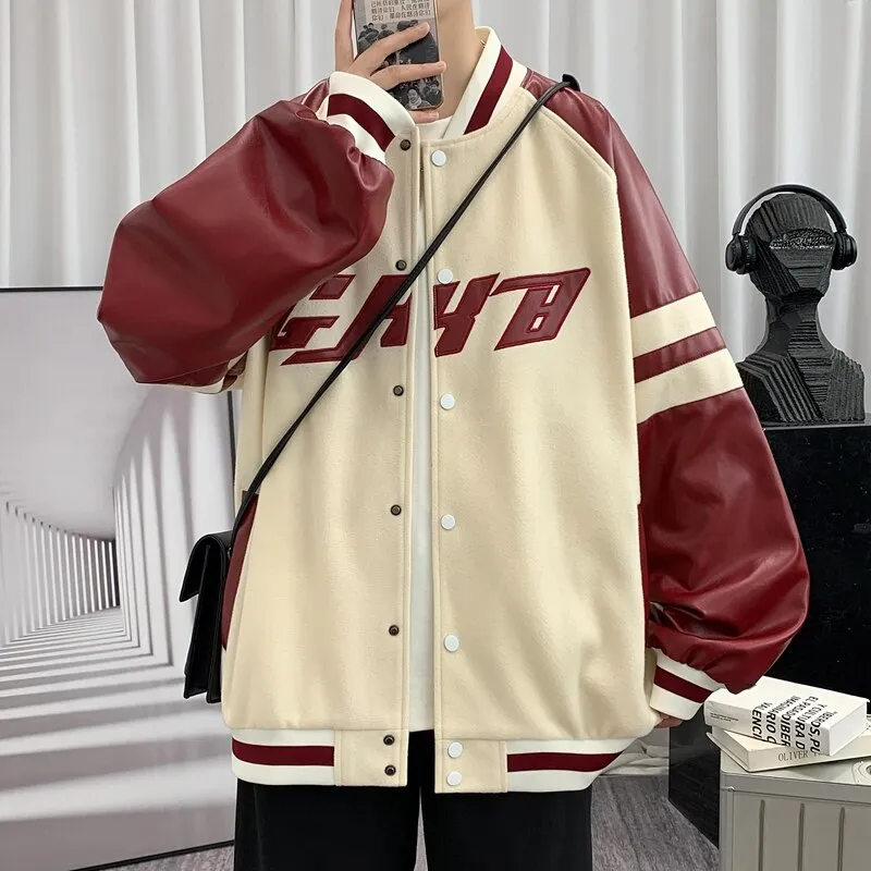 Autumn Men Harajuku Sweatshirt Jacket Letter Splicing Air Pilot Overcoat Baseball Coats Hip Hop Male College Varsity Jacket