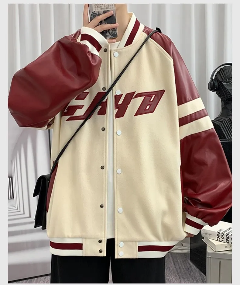 Autumn Men Harajuku Sweatshirt Jacket Letter Splicing Air Pilot Overcoat Baseball Coats Hip Hop Male College Varsity Jacket