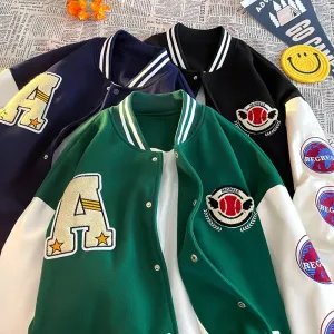 Autumn Streetwear Baseball Jacket Mens American College Wear Loose Embroidery Tide Fashion Brand Vintage Varsity Jackets for Men