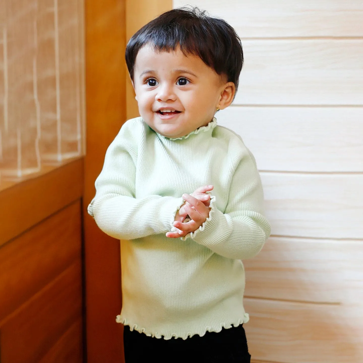 Basic Ribbed Premium Full Sleeves Knitted Kids Sweater - Green