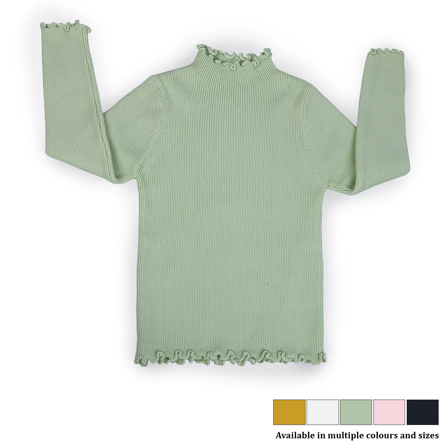 Basic Ribbed Premium Full Sleeves Knitted Kids Sweater - Green