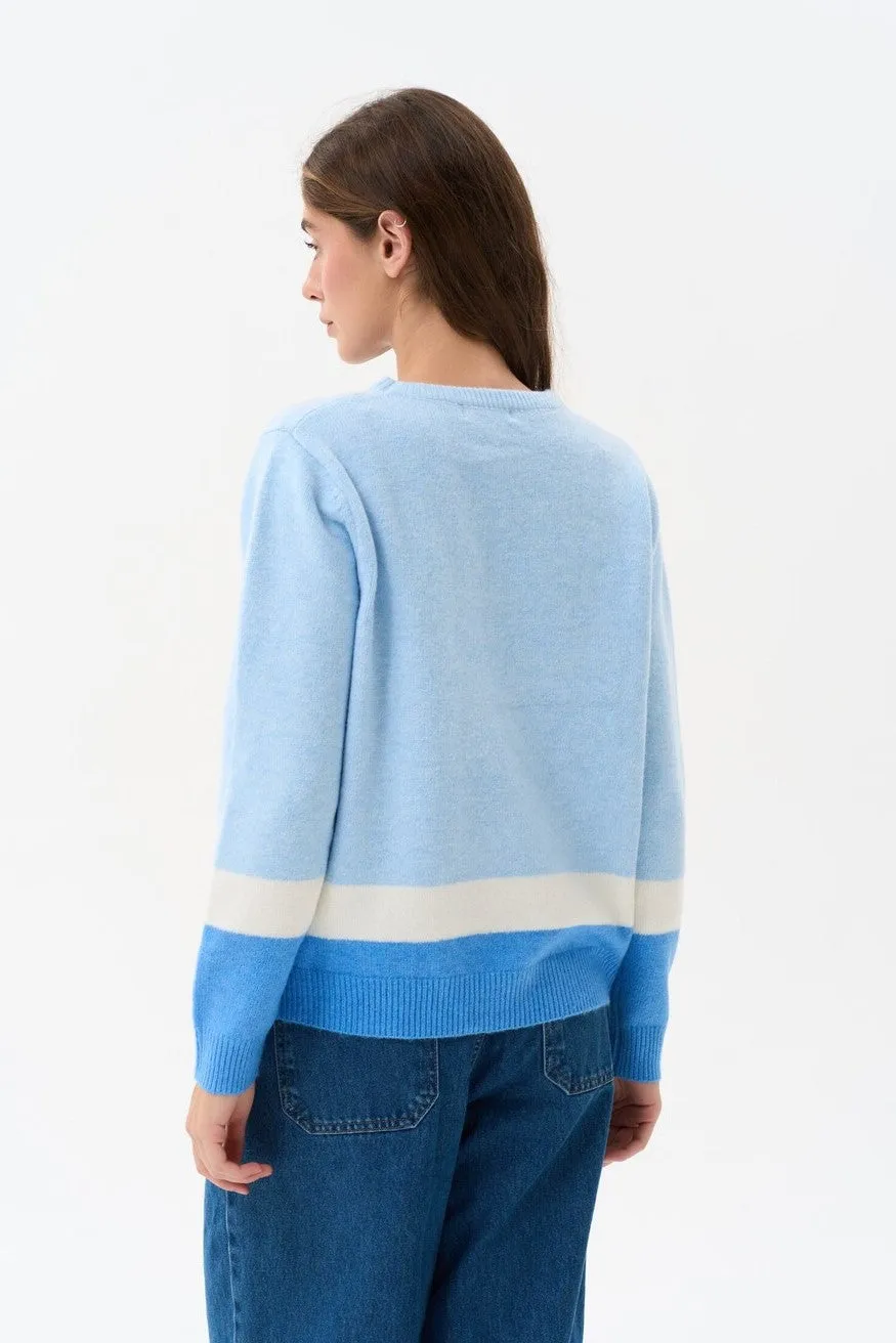 Blue Color Block Knit Sweater