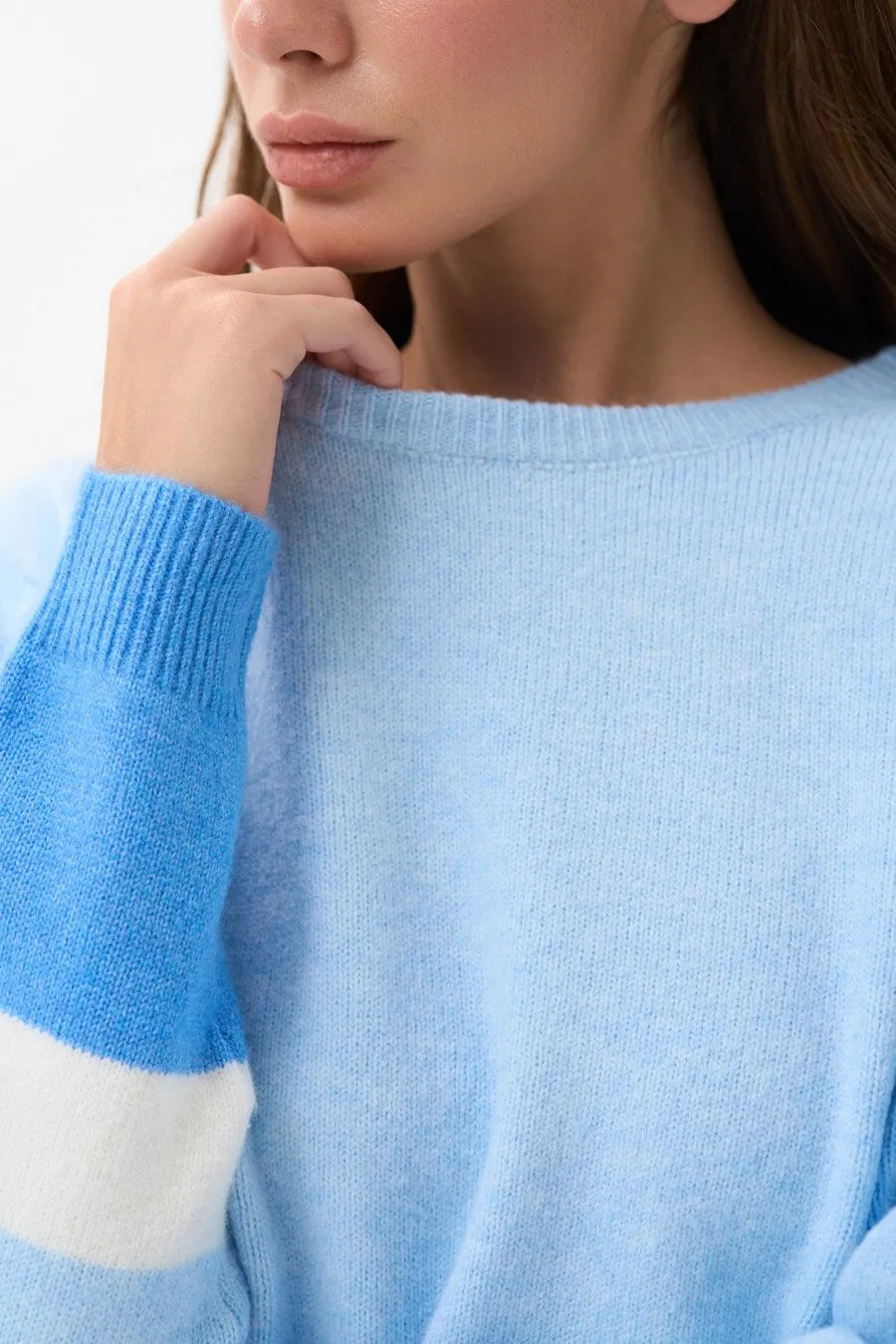 Blue Color Block Knit Sweater