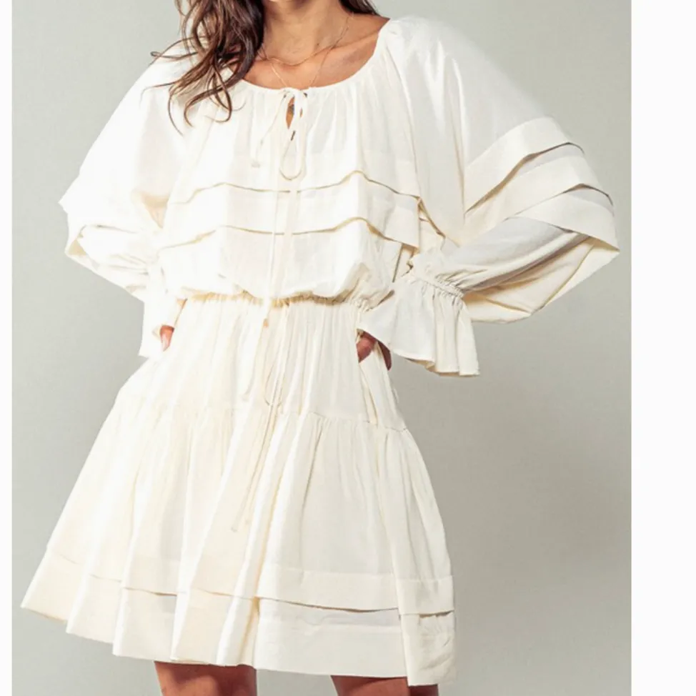 Boho Breeze Cream Tiered Ruffle Hem Mini Dress