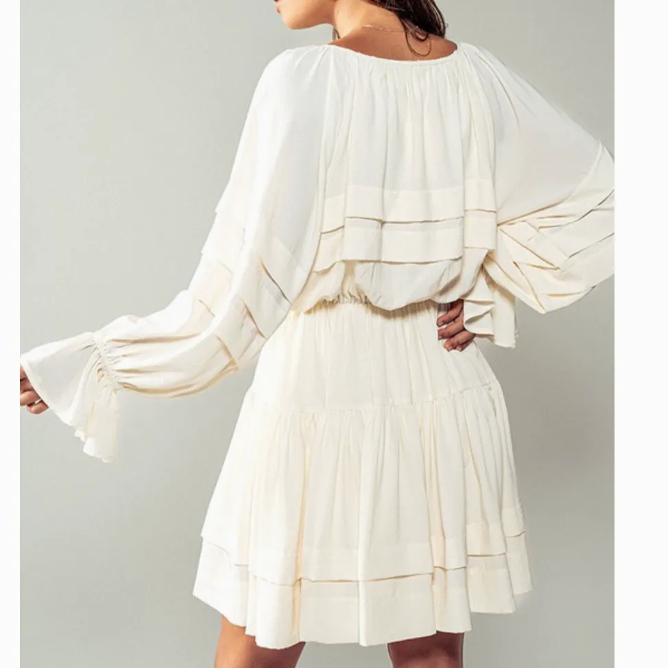 Boho Breeze Cream Tiered Ruffle Hem Mini Dress