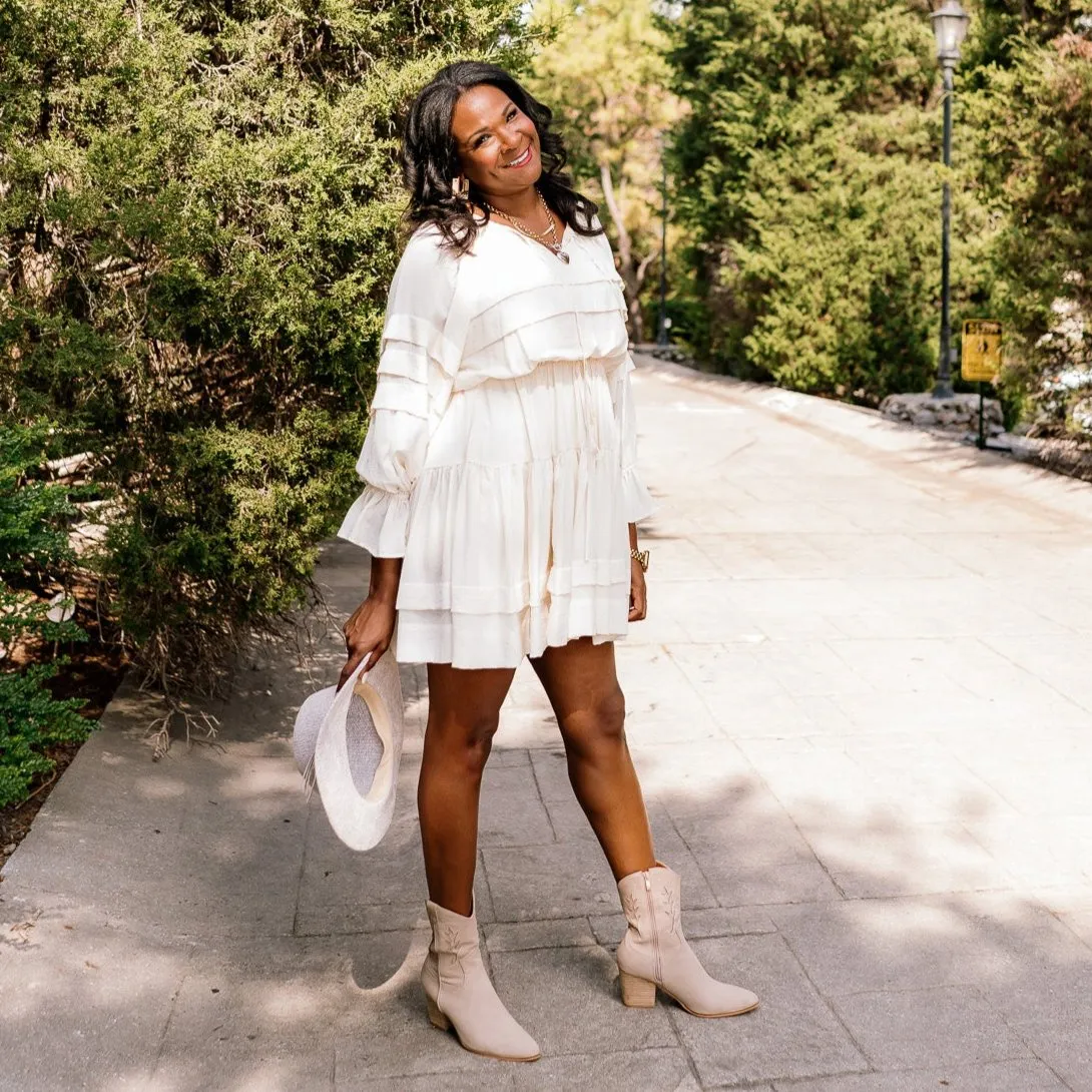 Boho Breeze Cream Tiered Ruffle Hem Mini Dress