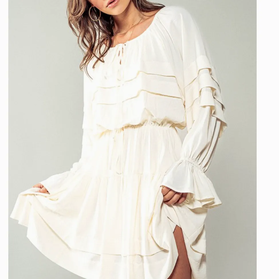 Boho Breeze Cream Tiered Ruffle Hem Mini Dress