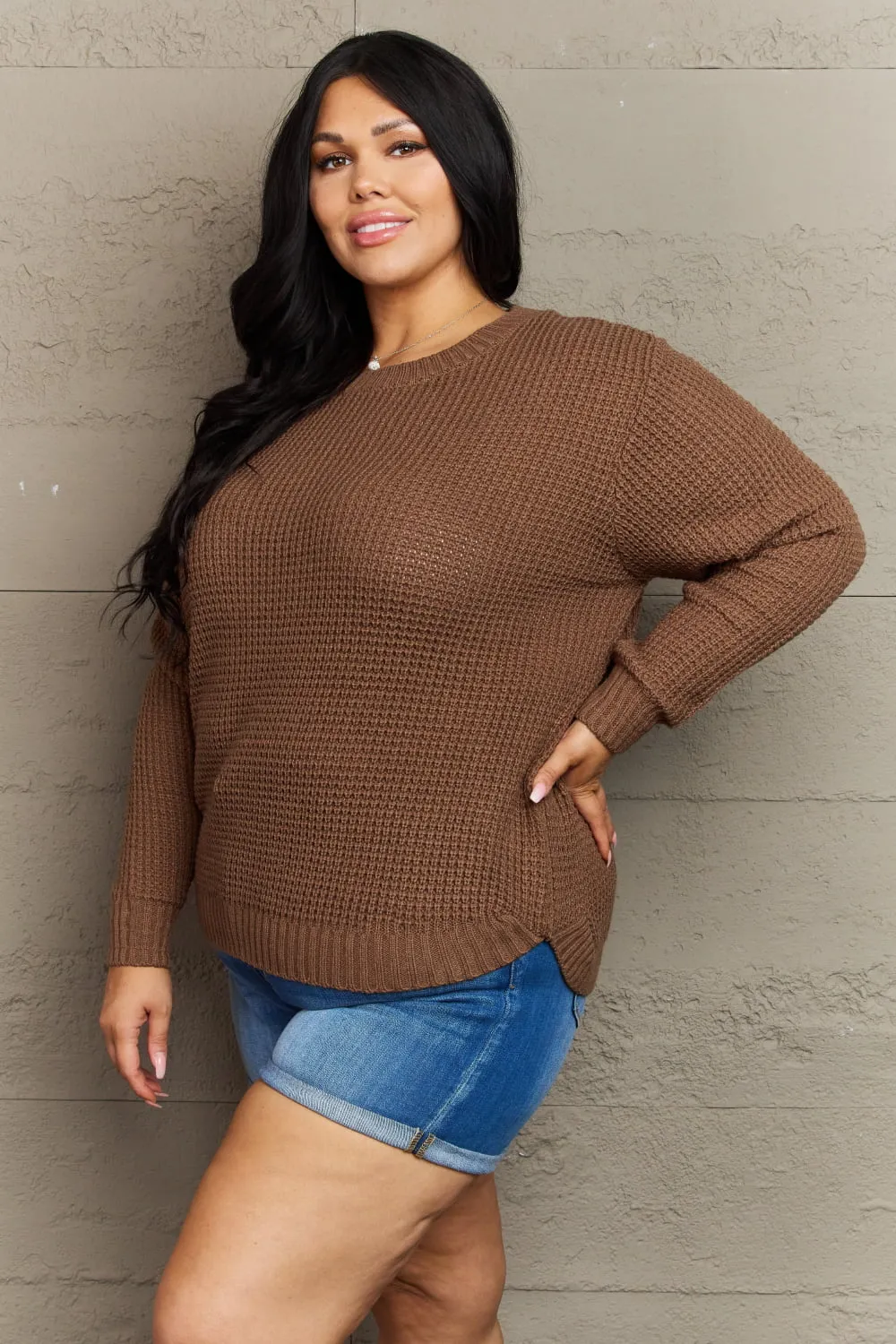 Breezy Days High Low Waffle Knit Sweater - CURVY