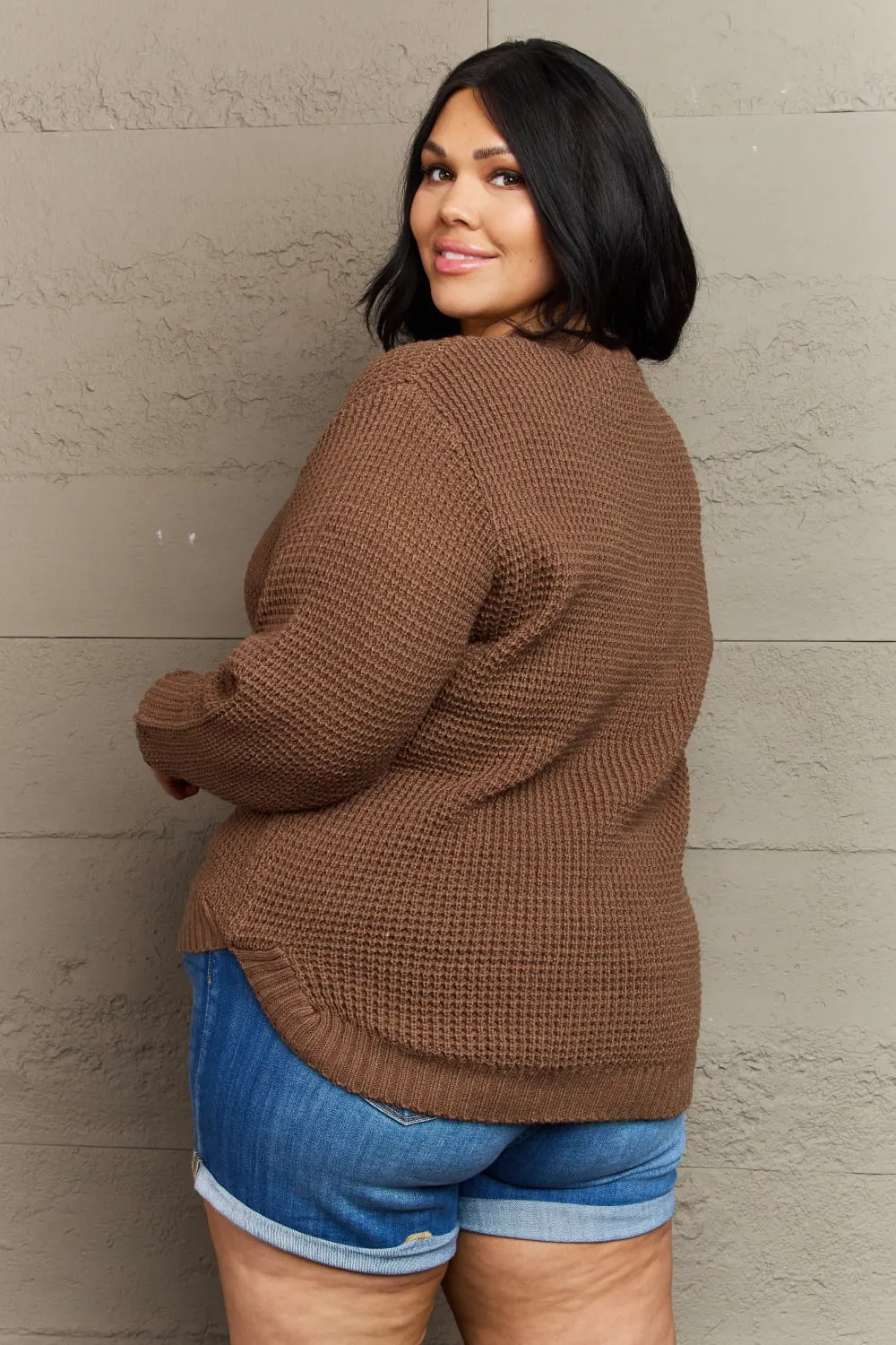 Breezy Days High Low Waffle Knit Sweater - CURVY