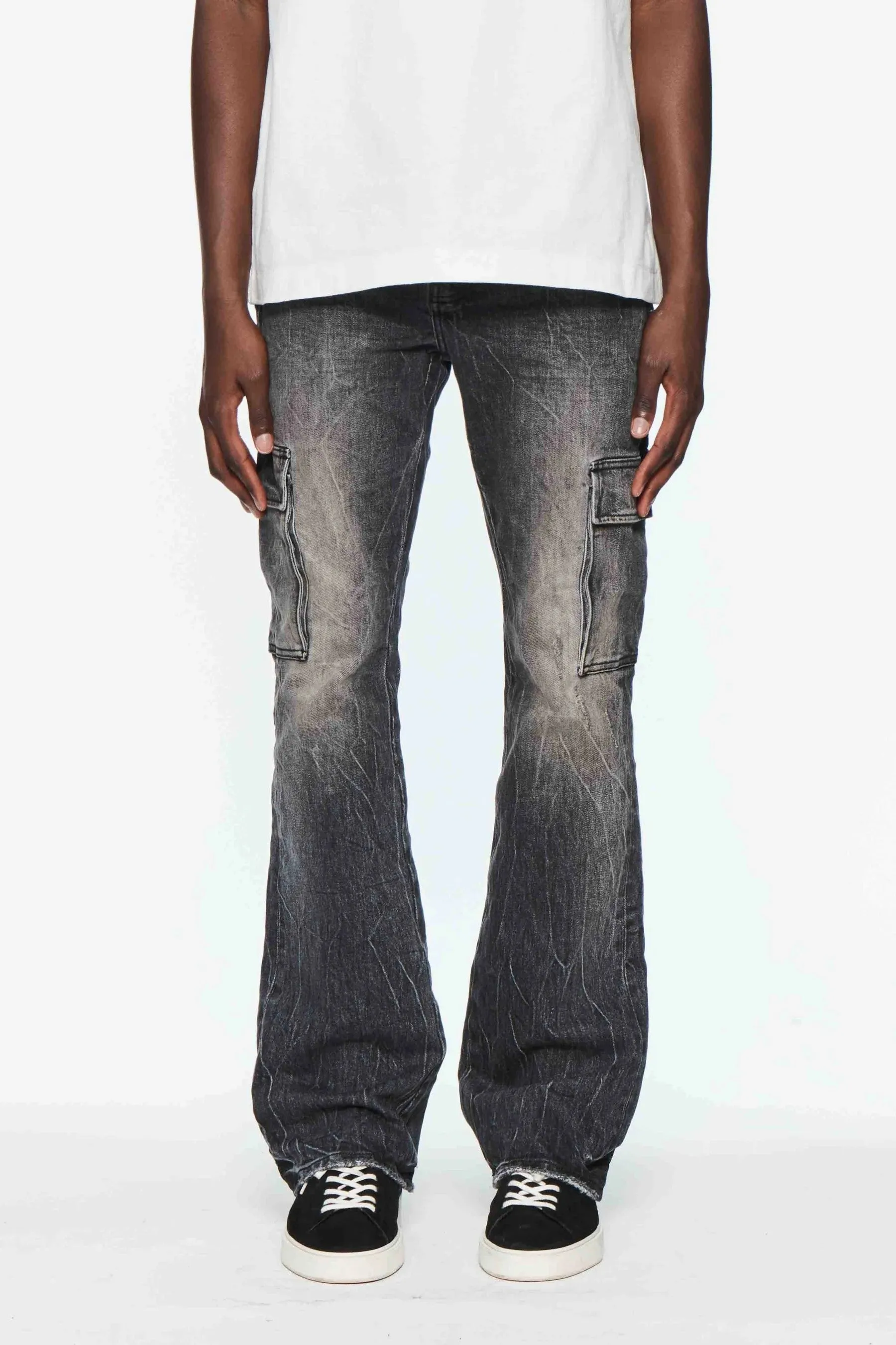 Cargo Flare Tinted Worn Jeans (Black) - P004-CFTW424