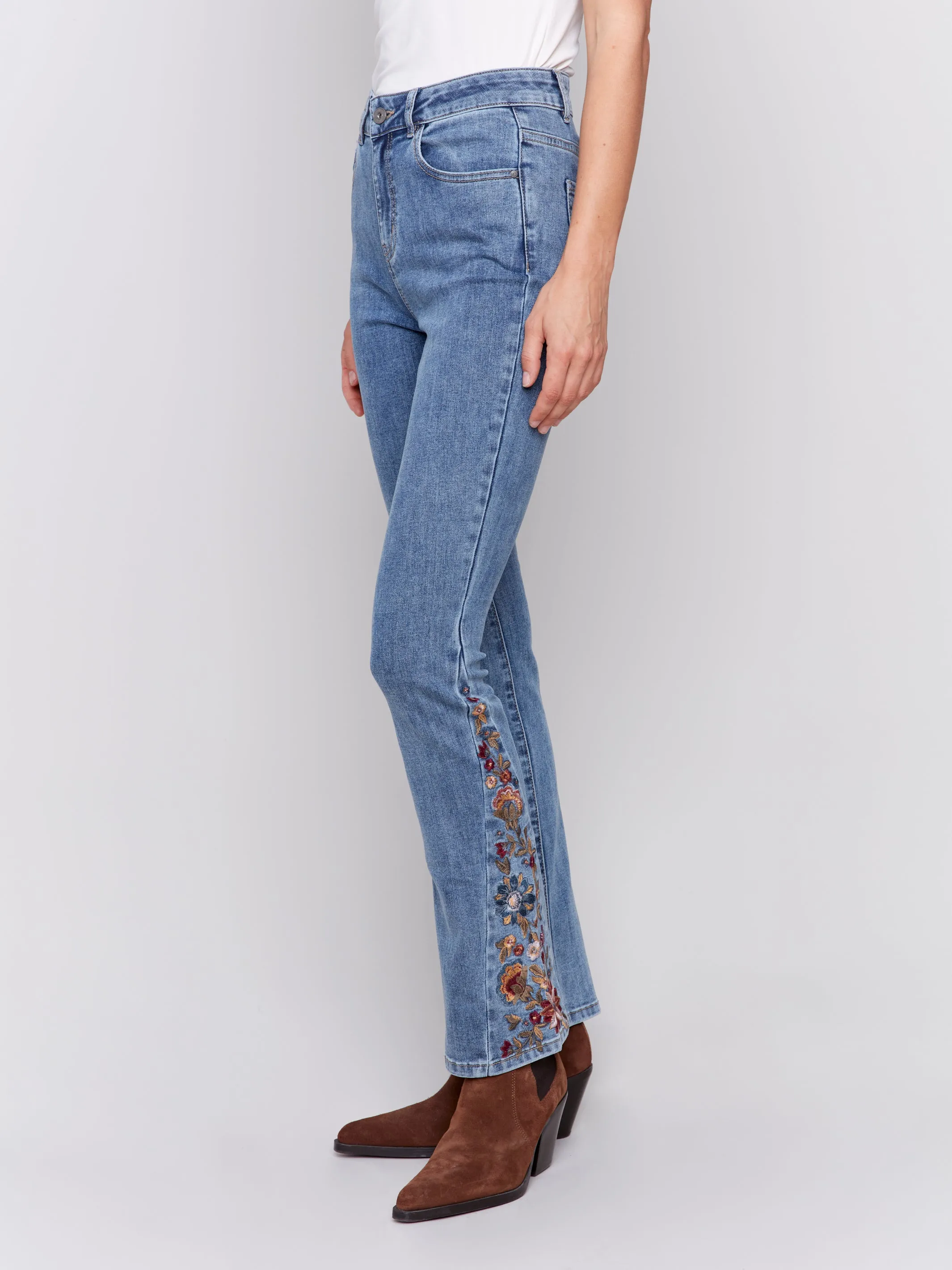 Charlie B Floral Embroidered Bootcut Jean