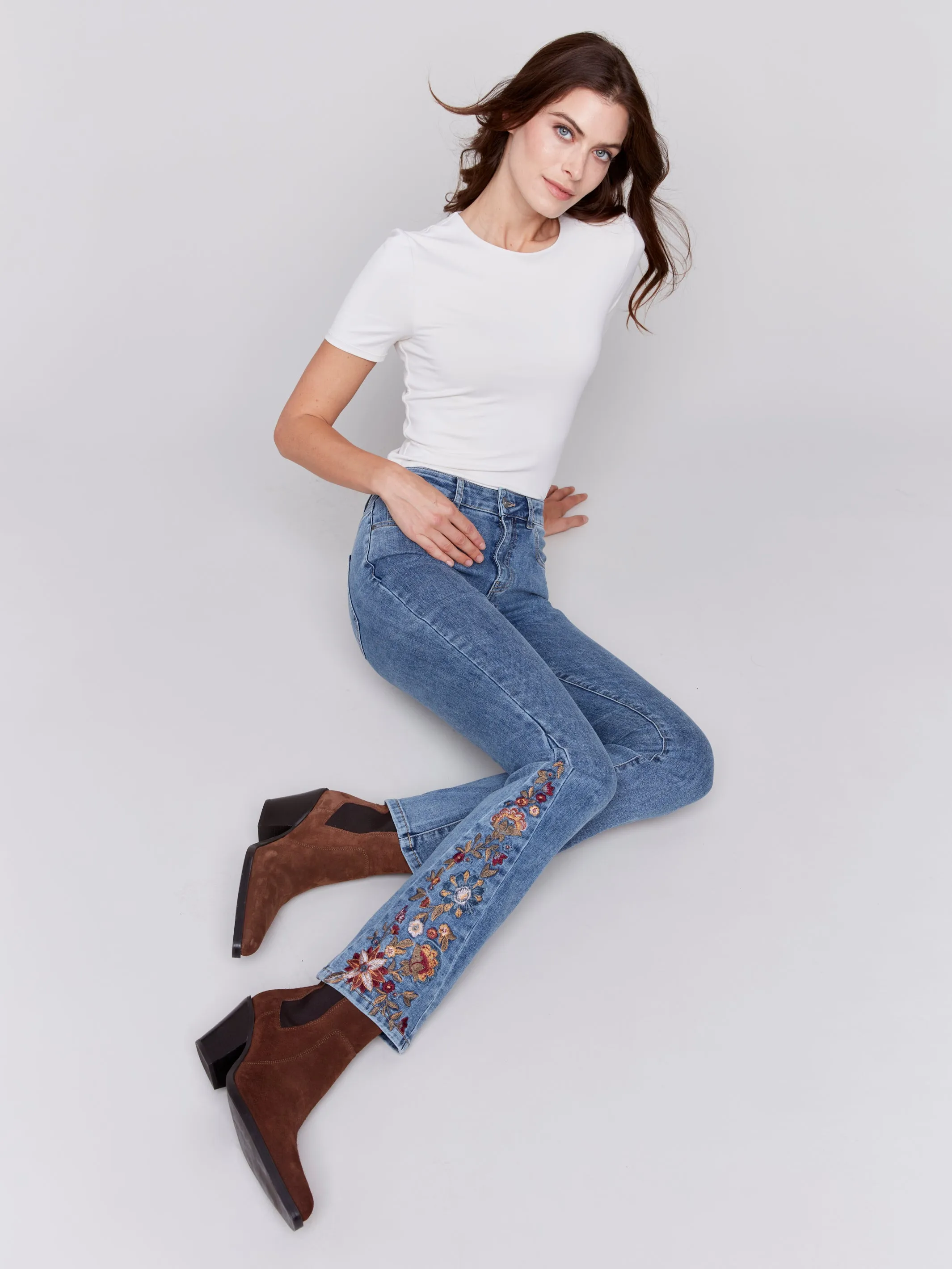 Charlie B Floral Embroidered Bootcut Jean