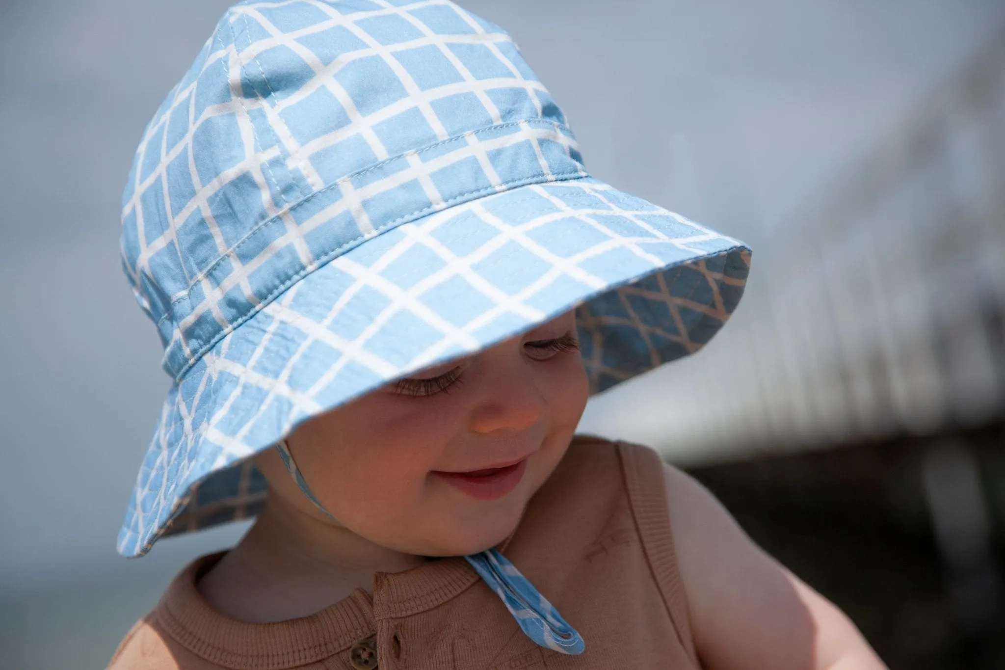 Checks Wide Brim Infant Sunhat