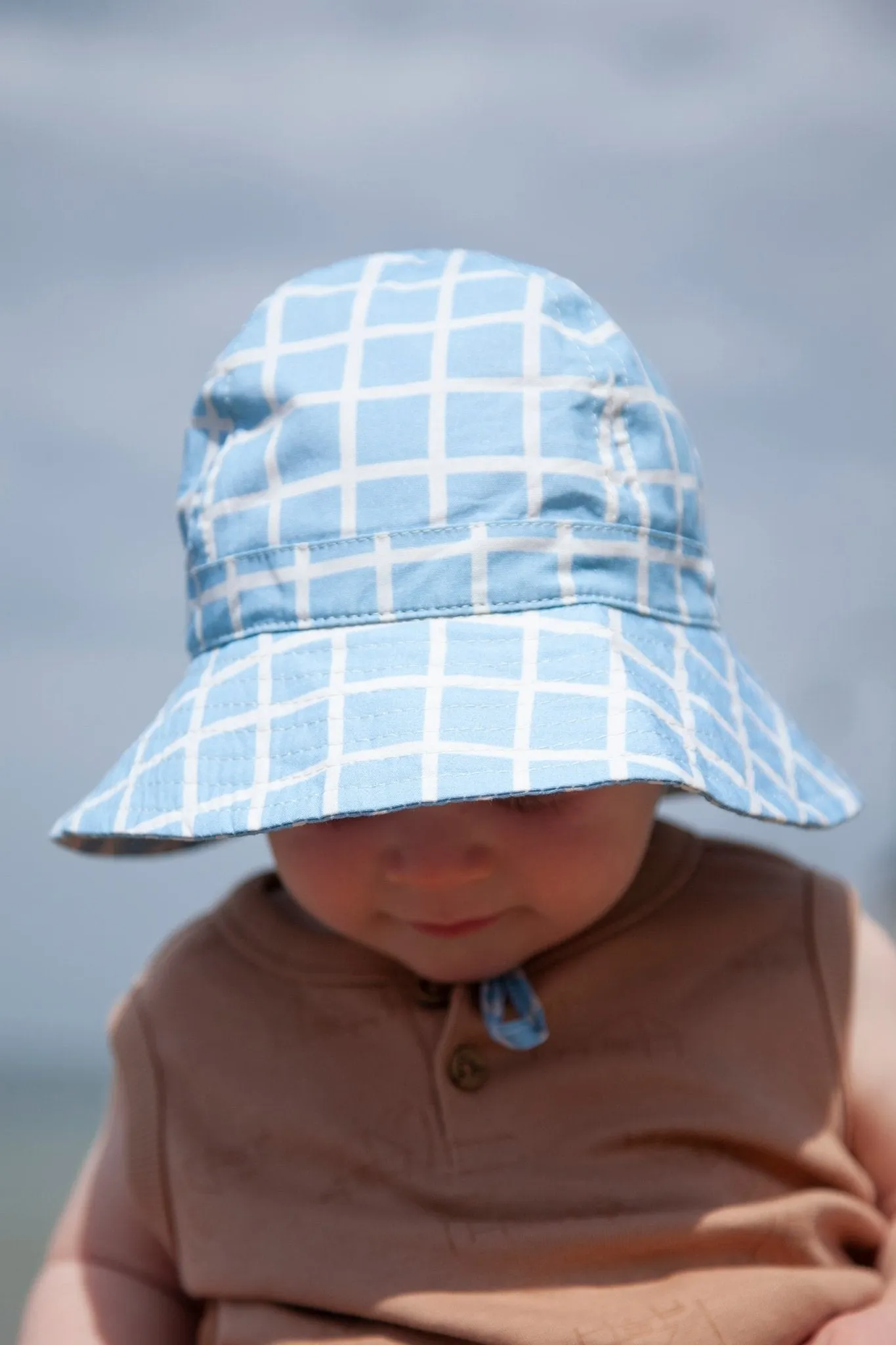 Checks Wide Brim Infant Sunhat