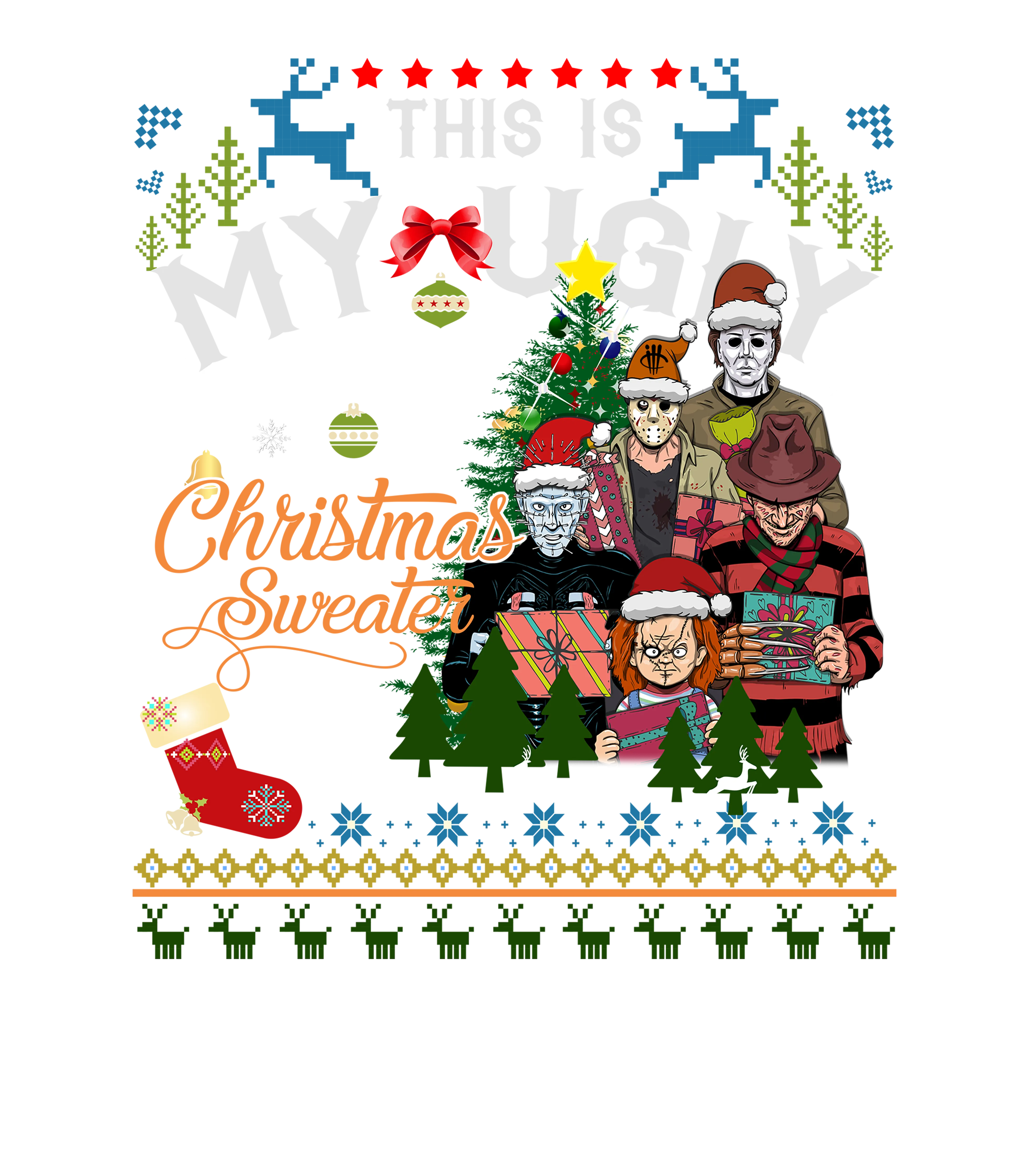 CHRISTMAS UGLY SWEATERS Black T-Shirt (This My Ugly Christmas Sweater)