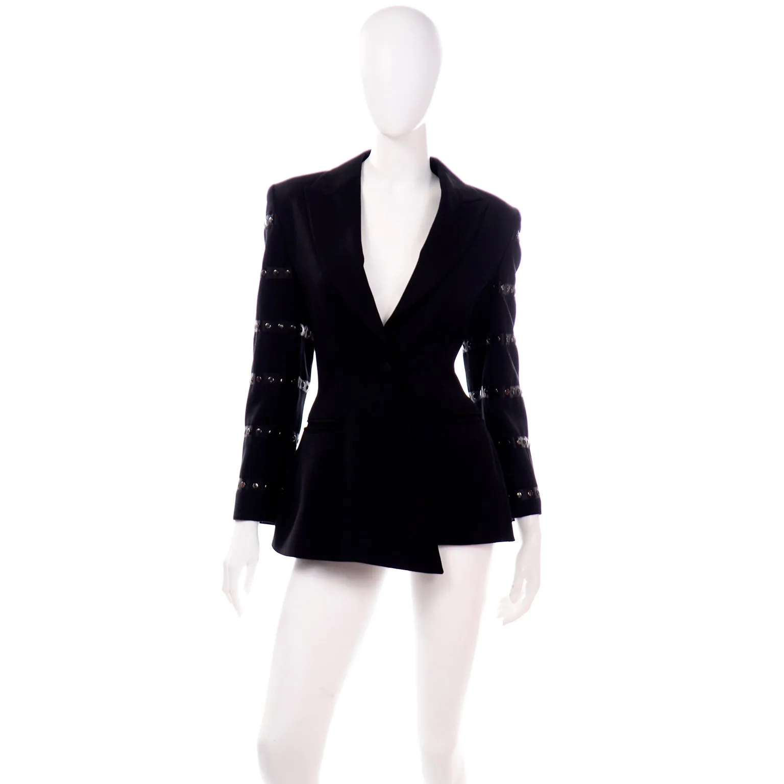 Claude Montana Avant Garde Black Blazer Jacket W Asymmetrical Hem & Studs