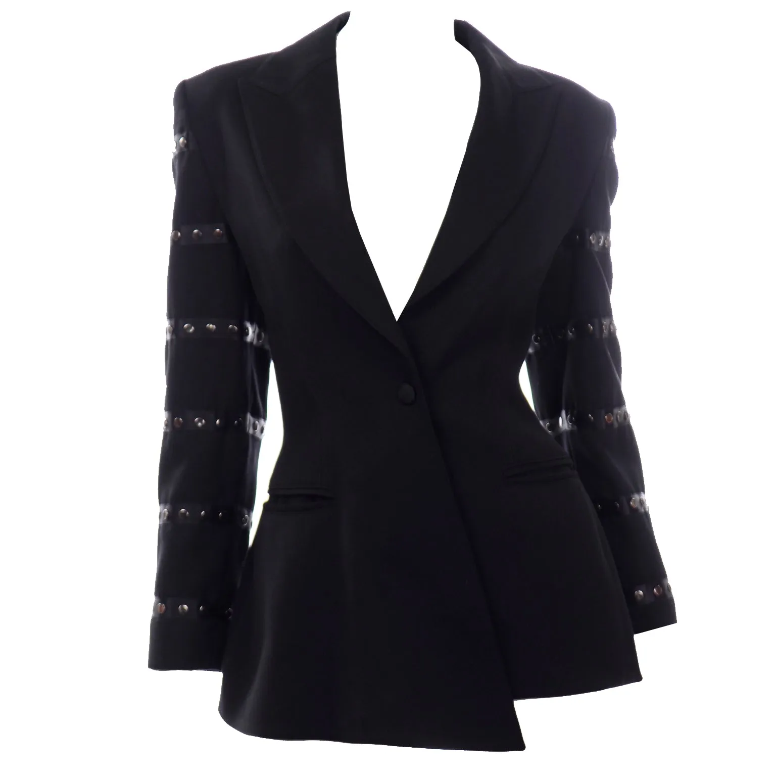 Claude Montana Avant Garde Black Blazer Jacket W Asymmetrical Hem & Studs