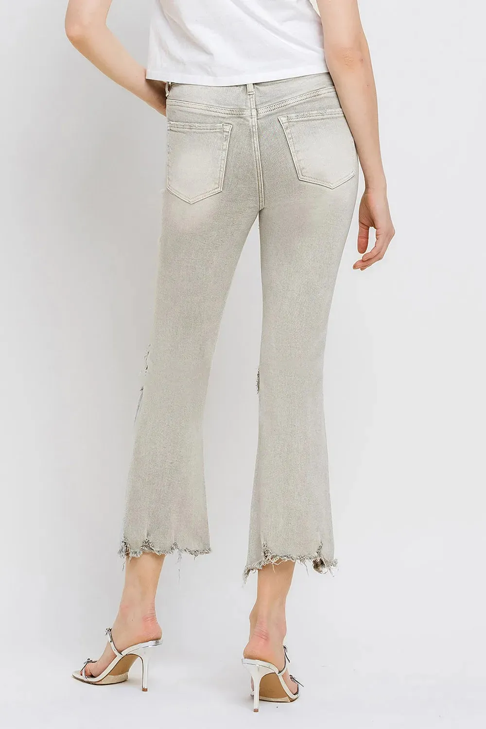 Distressed Raw Hem Cropped Flare Jeans