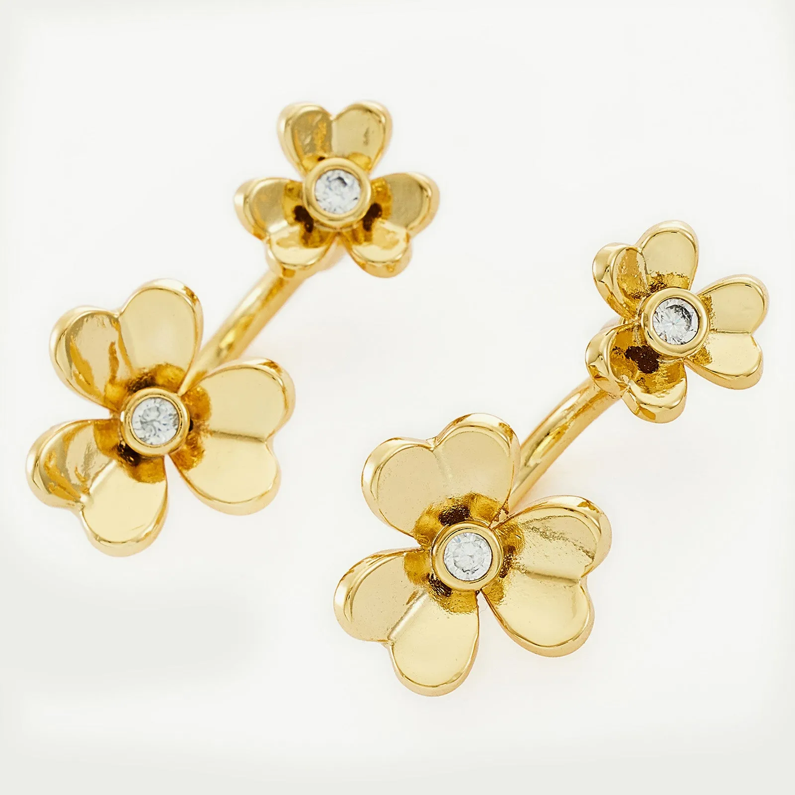 Double Flowers Charm Hoop Earrings