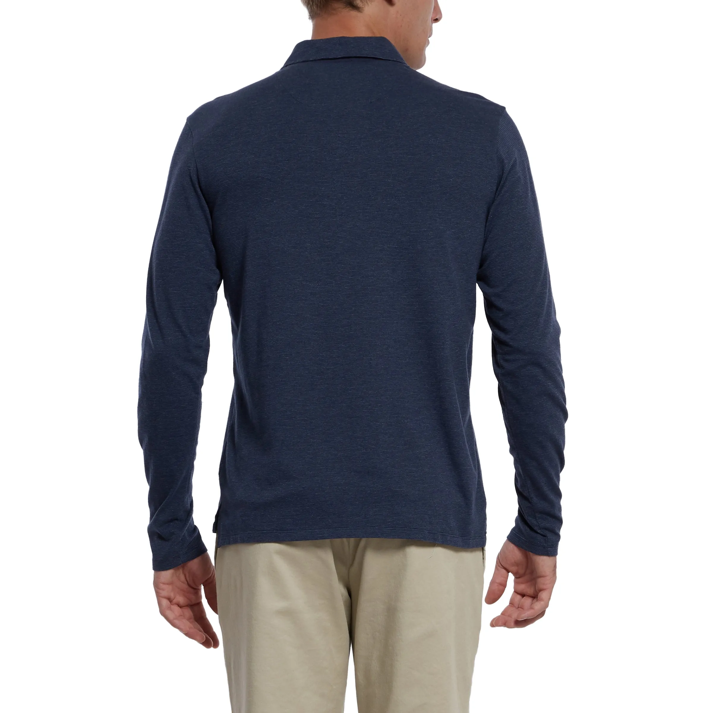 Drake Long Sleeve Micro Stripe Polo - Mood Indigo (Final Sale)