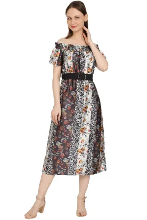 Eclectic Elegance Mix Print Midi Dress