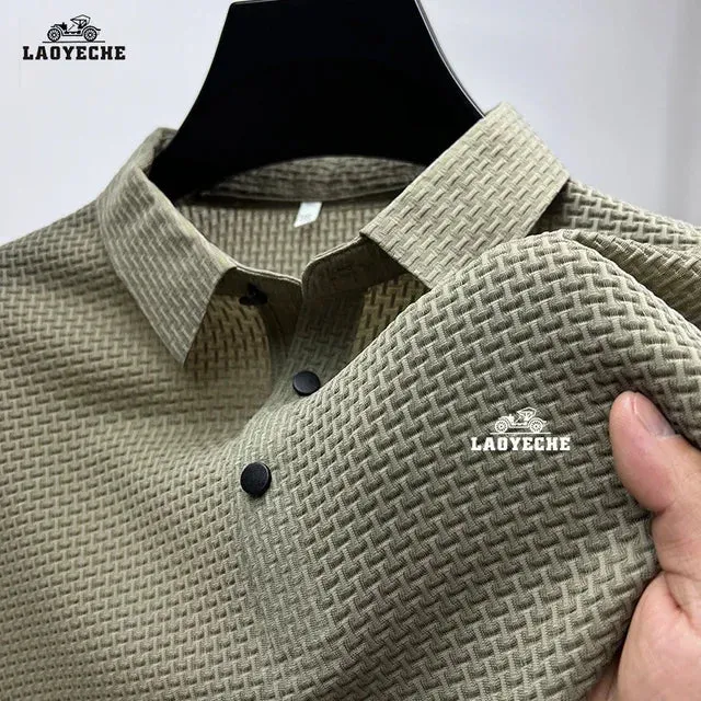 Embroidered Laoyeche High End Ice Silk Elastic Polo Shirt New Summer T-shirt Trendy Breathable Business Short Sleeve Luxury Top