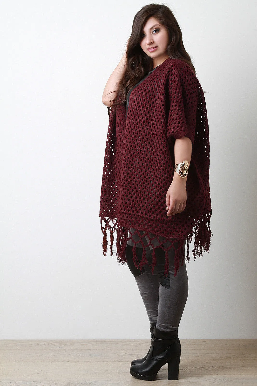 Eyelet Knit Fringe Cardigan