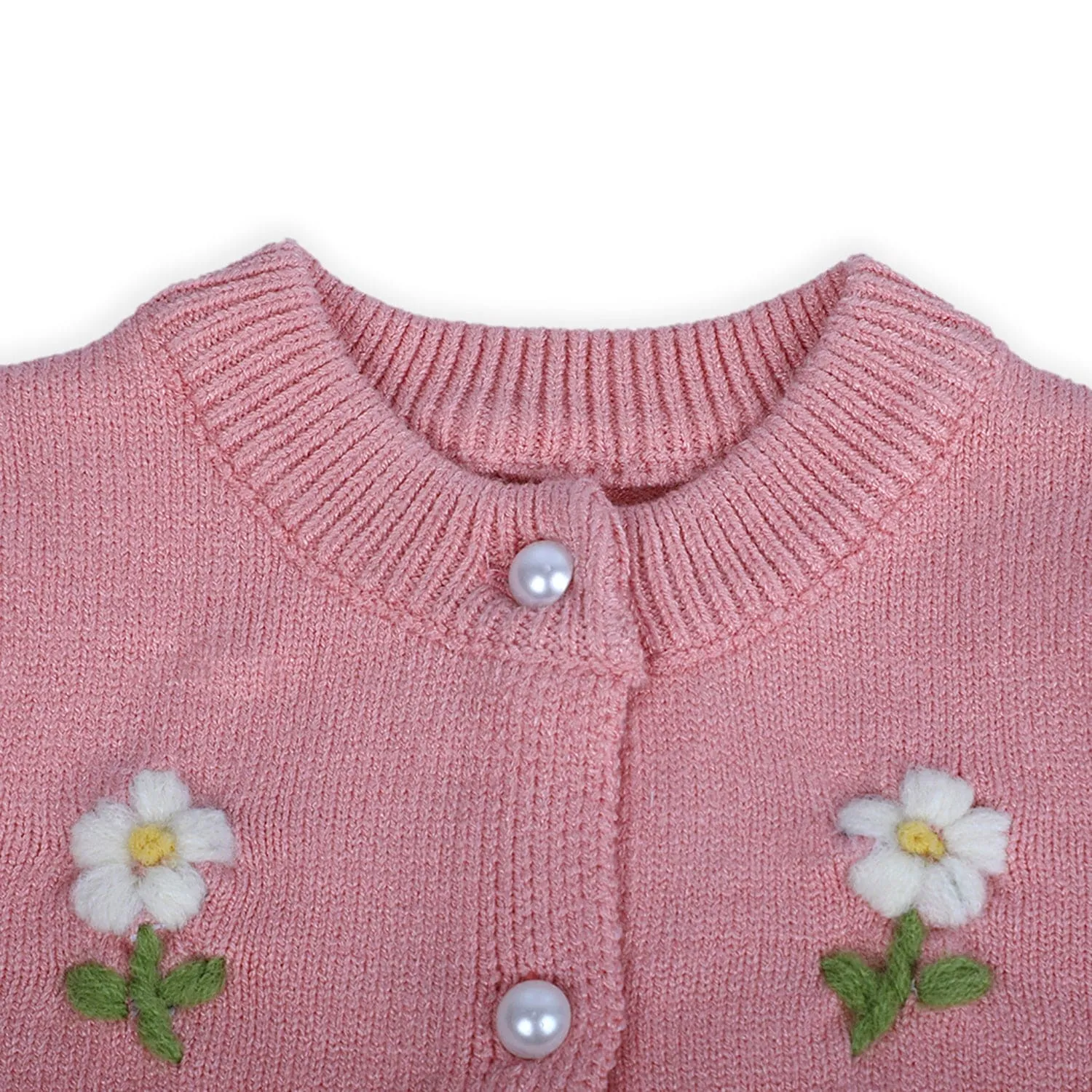 Floral Embroidery Premium Full Sleeves Knitted Sweater - Pink