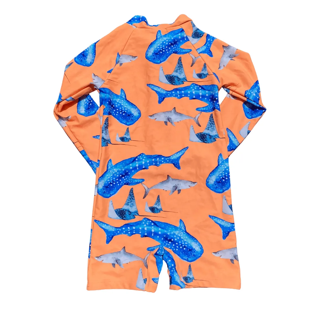 Fluro Orange Sharks Unisex Long Sleeve Zip Swimmers