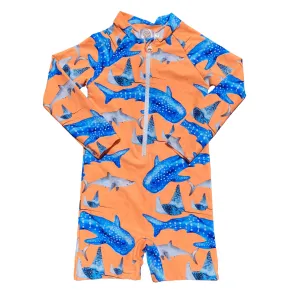 Fluro Orange Sharks Unisex Long Sleeve Zip Swimmers