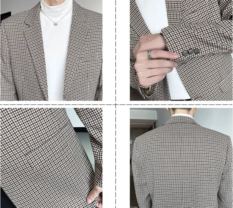 Full Micro Plaid Patterned Blazer